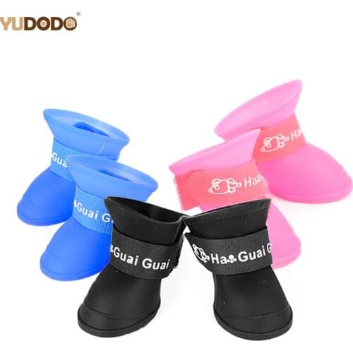 4pcs/Set Dogs Shoes Candy Colors Rubber Waterproof Soft Pet Rain Boots For Puppy Cats S/M/L