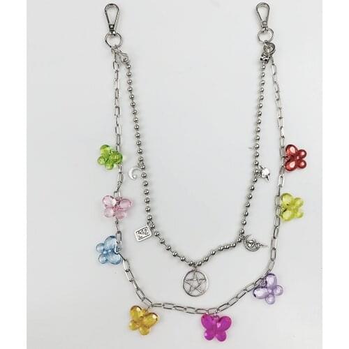 Butterfly Friends Rock Keychain Jewelry Gift Chain Belt Punk Keychains Women Unisex Jeans Pants Wait Chain Hip Hop Metal Fashion