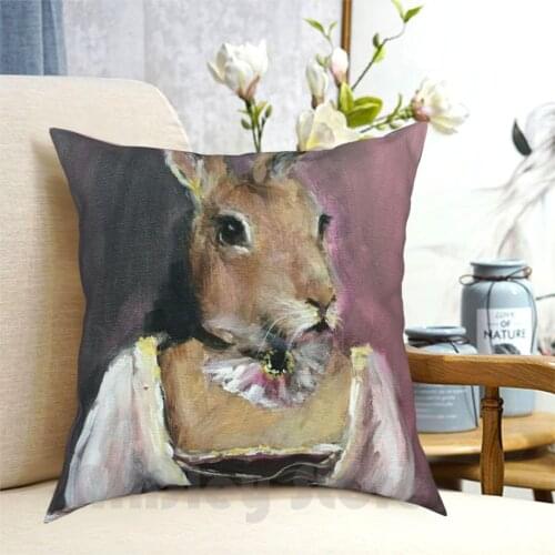 Pink Bunny Portrait Painting Pillow Case Printed Home Soft DIY Pillow cover Portrait Oil Painting Rabbit Bunny Animal