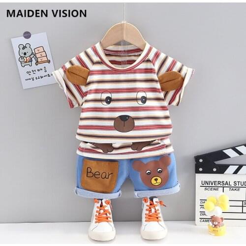 Kid Boys Summer Clothes baby Outfit Fashion Cartoons Bear Short-sleeved T-shirt Denim Shorts 2pcs/Set Children Clothing Boy suit