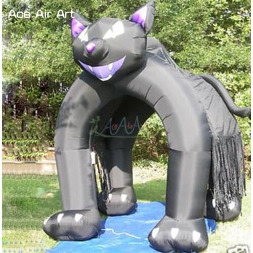 Elegant shaped animal arch inflatable black cat arch,Halloween entrance way for yard decoration with 4 legs
