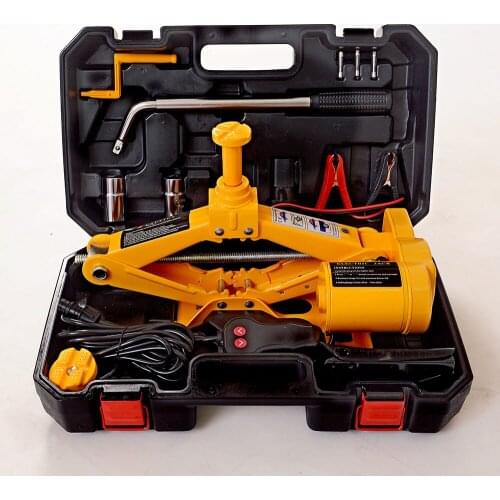 Electric Car Lift Scissor Jack Lifting Tool Car Electric Jack with Manual Wrench & Wheel chock 12V 3Ton QZ043