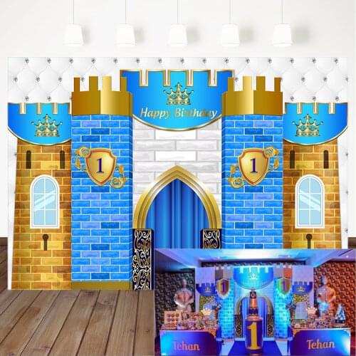 Happy 1st Birthday Backdrop Royal Blue Castle Decorations Photography Background Little Prince First Birthday Banner Backdrops