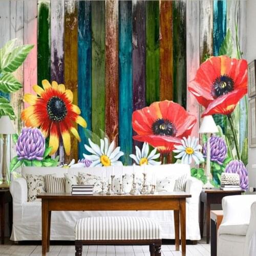 Photo wallpaper Colorful floral mural custom color wooden board European style wall bedroom restaurant studio wallpaper