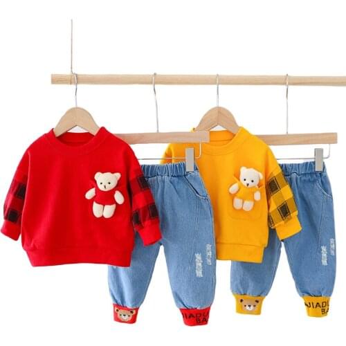 Baby GIrls Clothing Set Spring Bear Shirt + Jeans 2pcs Suit For Kids 2021 New Style 2pcs Outfits Toddler Children Clothes
