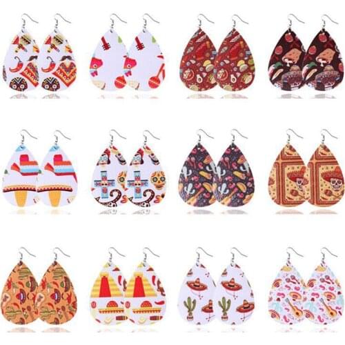 Creative Carnival Party Mexico Faux Leather Earrings Both-side Mask Teardrop Earrings Cерьги 2021