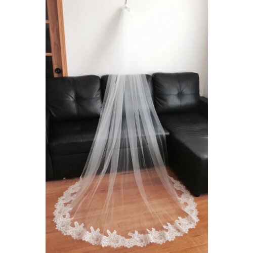 Cathedral Lace Veil, lace bridal veil, Ivory bridal veil, Chapel veil, wedding veil, single layer veil, White Lace veil