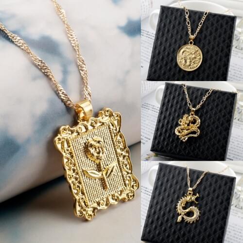 Fashion Dragon Pendant Necklaces for Women Gold Chain Dragon Rose Choker Necklace Mascot Ornaments Jewelry Lucky Symbol Gift