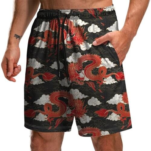 Mens Surf Beach Shorts Summer Leisure Quick Dry Couple Swimming Shorts Womens Fashion Retro 3D Printing Dragon Swimsuit S-6XL