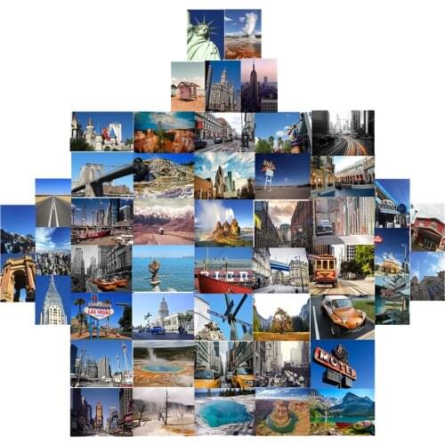 50Pcs Tourist Attractions Pictures Kits Building Style Photo Wall Collage Kit for Teenager Room Decoration Photography Stickers