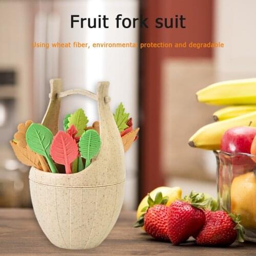 16pcs Flower Leaf Design Fruit Forks Set Wheat Straw Party BBQ Cocktail Supplies Snack Cake Desert Salad Vegetable Picks Toothpi
