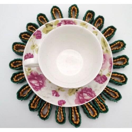 Natural Round Braided Weave Placemat-No-Slip Wooden Heat Resistant Mats for Table Coasters Pots Pans Teapots in Kitchen