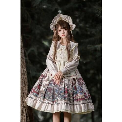 Original Design sweet Lolita dress Fairy Tale Little Red Riding Hood Winter Large Skirt Op Long Sleeve Dress kawaii clothing