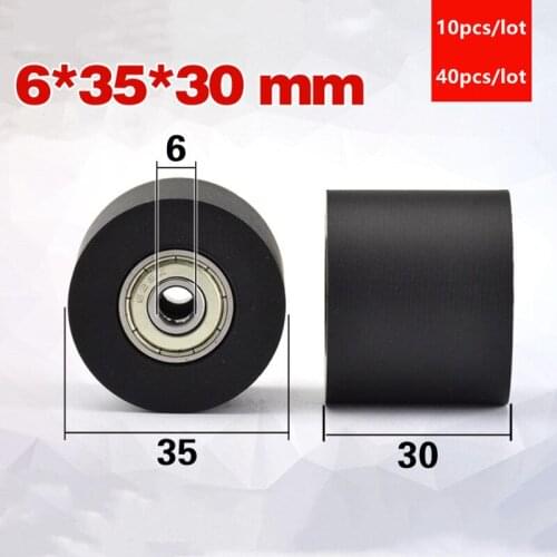 10pcs/40pcs flat guide wheel 6*35*30mm bearing 626ZZ 626 PU soft rubber coated pulley 6x35x30 mm conveyor belt low noise