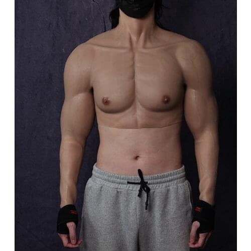Realistic Silicone Fake Muscle Belly Body Suit with Brawny Arms Simulation False Chest for Man Women Shemale Cosplay