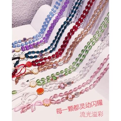 Lucky Flower Bead Mobile Phone Strap for iphone Samsung Huawei Xiaomi OPPO Vivo OnePlus Lanyard Necklace Keychains Long Rope