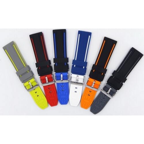 20mm 22mm 24mm 26mm Soft Rubber Sport Watchbands Diver Waterproof Silicone Watch Band Strap Double Colors Black Blue Red Orange