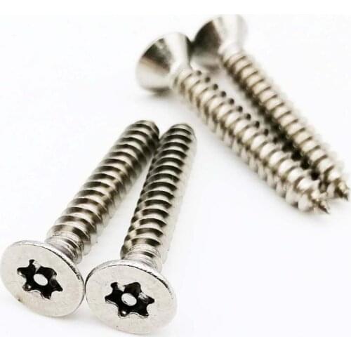 20pcs M2.9 M3.5 M3.9 M4.2 M4.8 304 Stainless Steel Six Lobe Torx Flat Countersunk Head with Pin Security Self-tapping Wood Screw