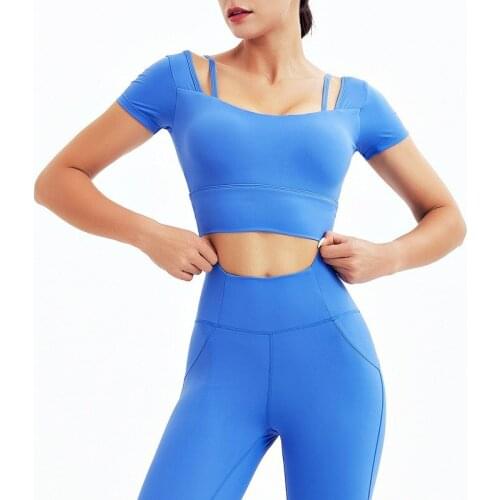 Yoga pants Short Summer Blue Yoga Clothes Womens Outdoor Casual Sports Fitness T-shirt Sleeve Suit