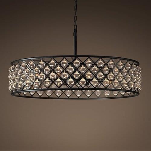 Led e14 American Iron Crystal Black Clear Round Lustre Chandelier Lighting Suspension Luminaire Lampen For Foyer