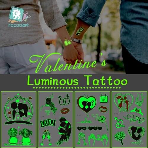 Valentines Day Glowing in the Dark Tattoo Sticker Adult Lovers Tattoo Luminous Temporary Tattoo Fake Taty For Men Women