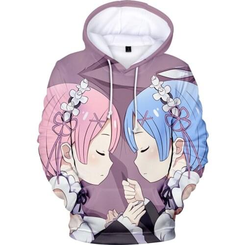 Men Women Hoodie Japanese Anime Re: zero Twin Maid Ram Rem 3D Long Sleeve Sportswear Casual Hiphop Harajuku Pullover