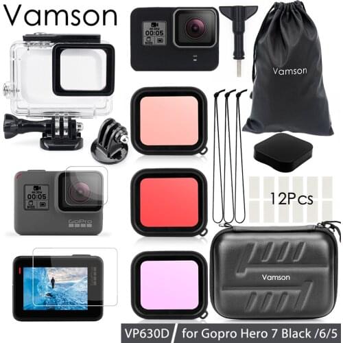 Vamson Upgrade Accessories Package of 3 Models Side Cover Frame Silicone Sleeve Waterproof Case for GoPro 7 Black 6 5 VS187