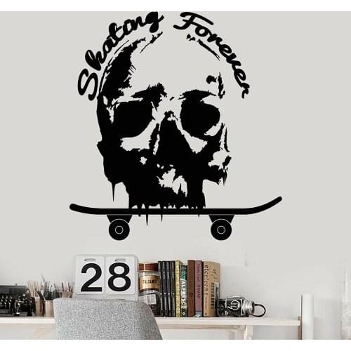 Vinyl Wall Decal Skateboard Skater Skull Skating Forever Wall Stickers teenagers Boys Bedroom Decor Removable Art Decals B477