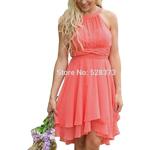 YNQNFS BD49 Elegant Chiffon Halter Knee Length Short Bridesmaid Dresses Party Dress Coral/Mint Green/Royal Blue