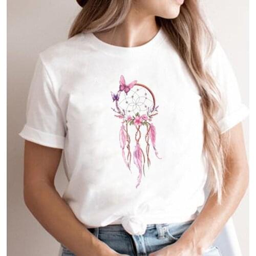 Women Lady Butterfly Feather Cute Graphic T Shirt Tee Short Sleeve Fashion Cartoon Top Clothing Female T-shirt Clothing