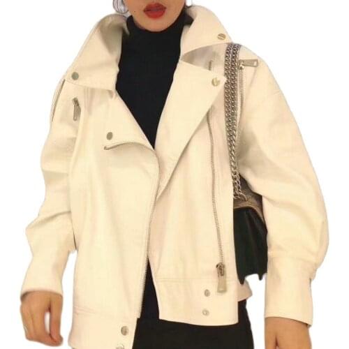 2021 Autumn Winter Women High Street Turn-down Collar PU Faux Leather Jackets Female Black Loose Plus Oversize Long Sleeve Coats