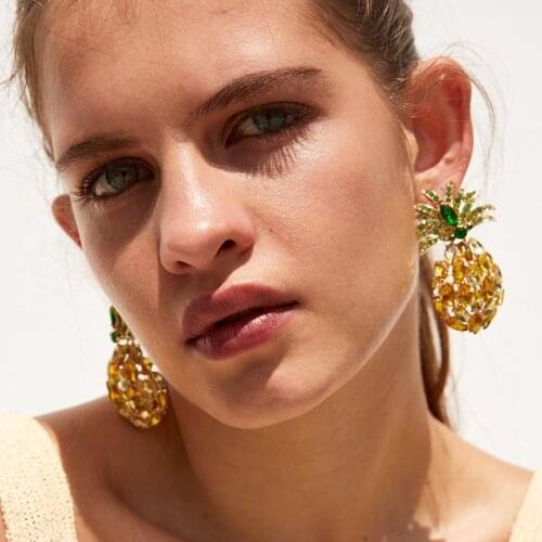JURAN Maxi Pineapple Crystal Stud Earrings for Women 2019 New Design Boho Rhinestone Statement Earring Fashion Jewelry Bijoux