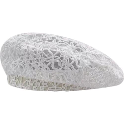 Women Summer Knitted Beret Cap Hollowed-Out Slouchy Beanie Beret Cap Ski Hat