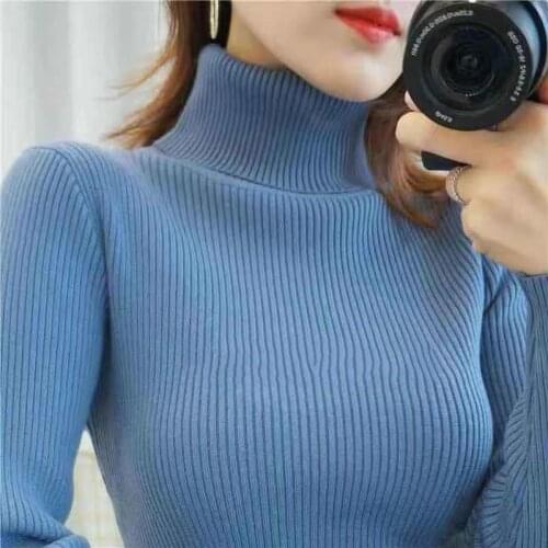 Women Solid Color Turtleneck Sweater Slim Fit Female Autumn Winter Wear Thick Long-sleeved Tight-fitting Knitted Bottoming Shirt