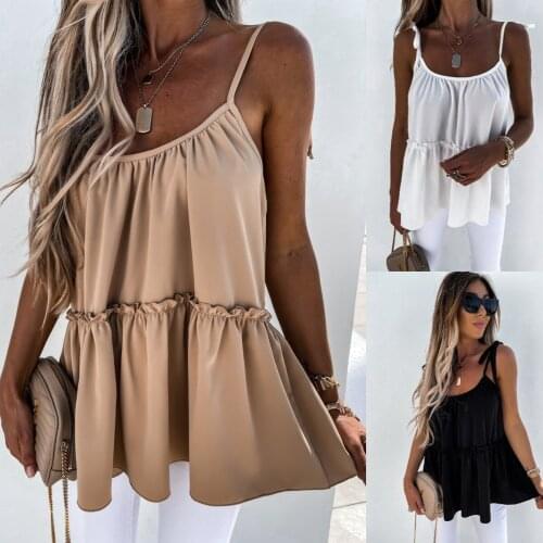 2021 new hot selling splicing short sleeve suspender T-Shirt Top suspender vest Ruffle loose womens top