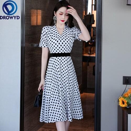 Women Boho Polka Dot Summer Beach Long Chiffon Dress 2021 Evening Party V-Neck High Waist A Line Maxi Dress Chic Femme Vestidos