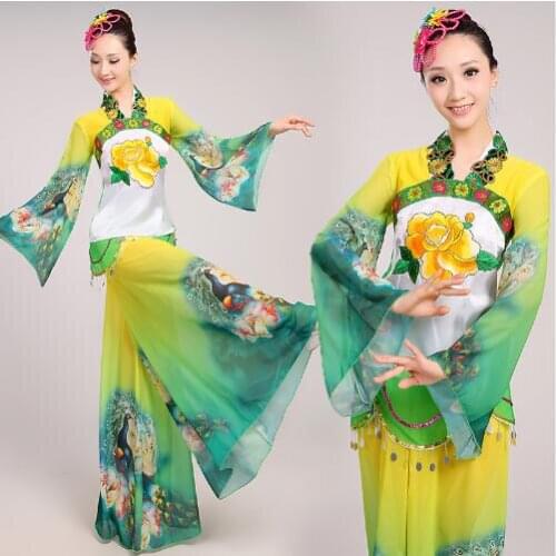 0138) Chinese folk dance costumes classical Poetic performance clothing square yangko fan dance clothing Hanfu dynasty costumes