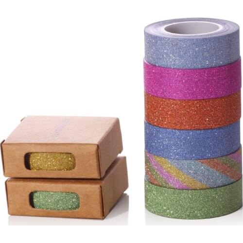 1 Piece Lytwtws 10 Colors 10m Glitter Washi Sticky Paper Masking Adhesive Tape Label Craft Decorative Diy