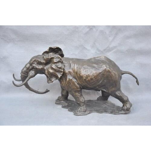 13 INCH Bronze Brave King the Prairie Afrika Male Elephant Animal Sculpture Statue 32.5CM