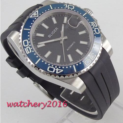 39mm Bliger Black Dial Ceramic Bezel sapphire Glass Date Automatic Movement mens Watch