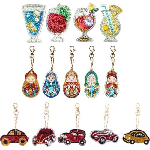 4pcs 5D DIY Diamond Painting Keychain Rhinestone Embroidery Pendant DIY Craft Kits Mosaic Cross Stitch Diamond Painting