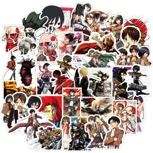 50Pcs Attack on Titan Anime Small Waterproof Stickers for Notebook Laptop Bottle