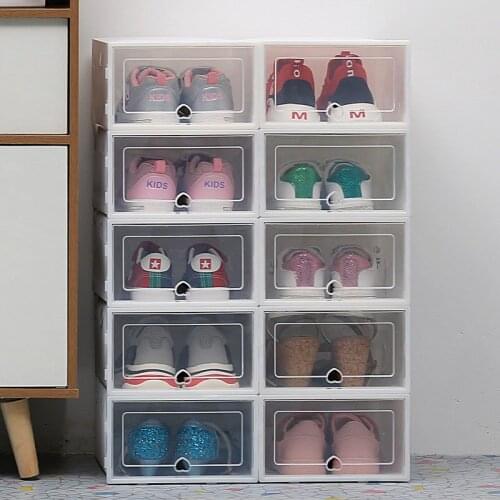 6pc Transparent shoe box storage shoe boxes thickened dustproof shoes organizer box can be superimposed combination shoe cabinet