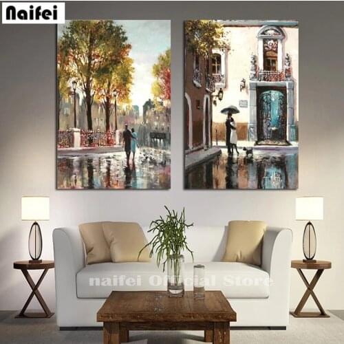 Diy 5d Diamond Painting Abstract City Street Couple Landscape Cross Stitch Embroidery Full Square Round Mosaic Wall Art Decor