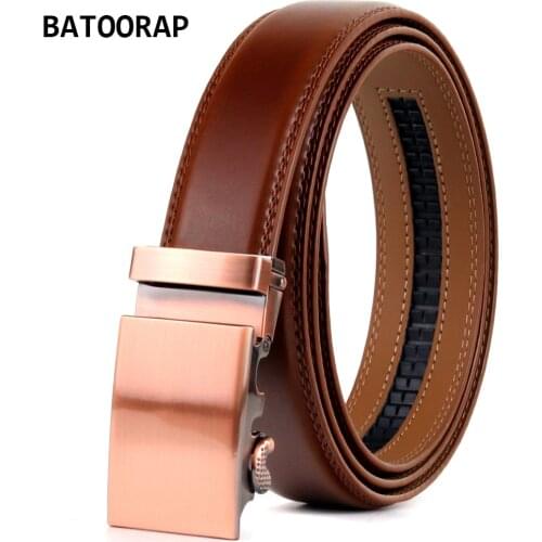 BATOORAP Brown Leather Designer Belt For Men Automatic Buckle Alloy Fashion Cowhide Waist Strap Mens Ratchet Belts TZP-0019
