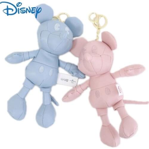 Disney Kawaii Mickey Mouse Leather Dolls Keychain Girls Cute Anime Figures Key Ring Car Bag Pendant Charmes Gifts for Girlfriend