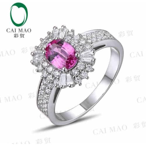 CaiMao 18KT/750 White Gold 1.06 ct Natural Pink Sapphire & 0.98 ct Full Cut Diamond Engagement Gemstone Ring Jewelry