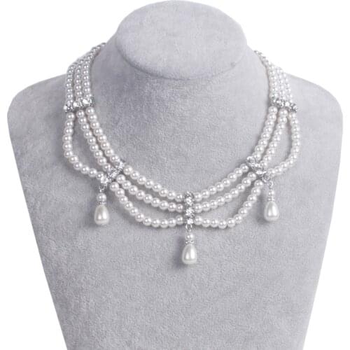 HOWAWAY Round Imitation Pearl Choker Necklace Multi Strands Choker 20s Flapper Necklace crystal Accessories Themed Party