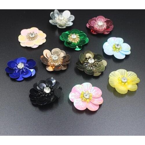 Sequins flower accessories ladies shoes fashion high heels decorative flower accessories small hand stitch beaded flower patch