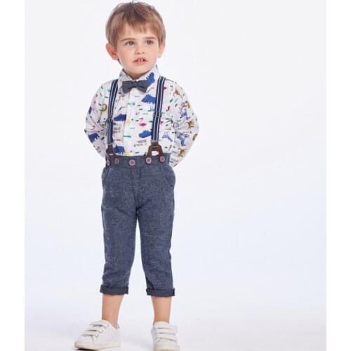 Cartoon Baby Kids Boys Spring Autumn Clothes Suit Fashion Cute Kids Boys Clothes Belt Panst+bodysuit Baby Boys Clothing Suit Boy